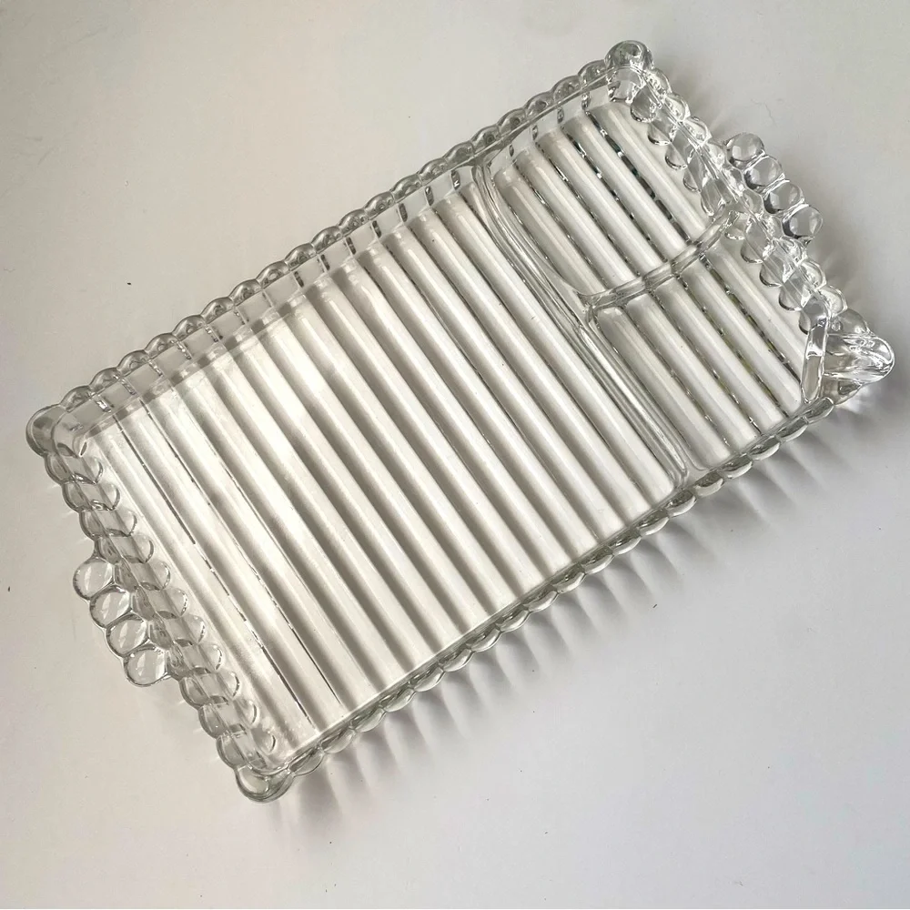 Hazel Atlas Snack Sip Smoke Tray Mini Charcuterie Clear Glass Platter Plate - Picture 2 of 6